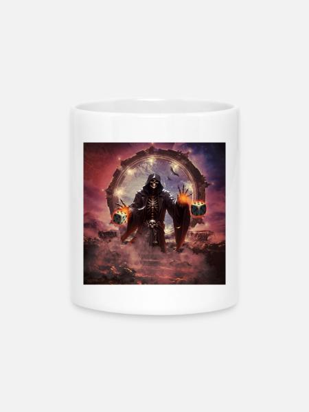 Fascinating and mystical setting of a skeleton - Mug with Heart-Shaped Handle - white