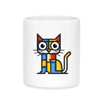 Colorful cubist illustration of a cat - Mug with Heart-Shaped Handle - white - Front