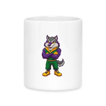 Wolf Lustige Kawaii Cartoon Figur Clipart - Tasse mit Herzhenkel - Weiß - Vorne