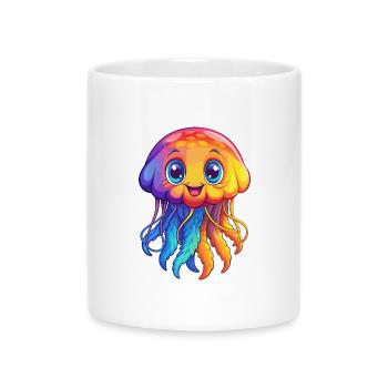 Sea Nettle Colorful Kawaii Cartoon Sea Animal - Mug with Heart-Shaped Handle - white - Front