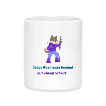 Jedes Abenteuer beginnt mit einem Schritt - Tasse mit Herzhenkel - Weiß - Vorne