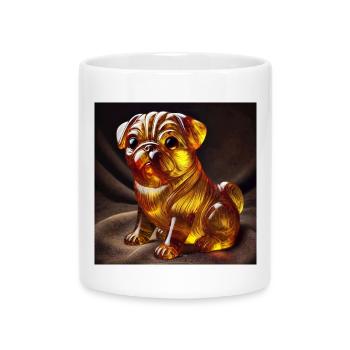 Glasfigur Pug mit Goldflammen-Design - Tasse mit Herzhenkel - Weiß - Vorne