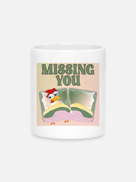 MISSING YOU - HÜHNERBETT - Tasse mit Herzhenkel - Weiß