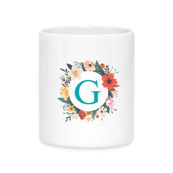 G Monogram, Couronne de fleurs, Personnalisable - Mug avec anse en forme de cœur - blanc - Devant