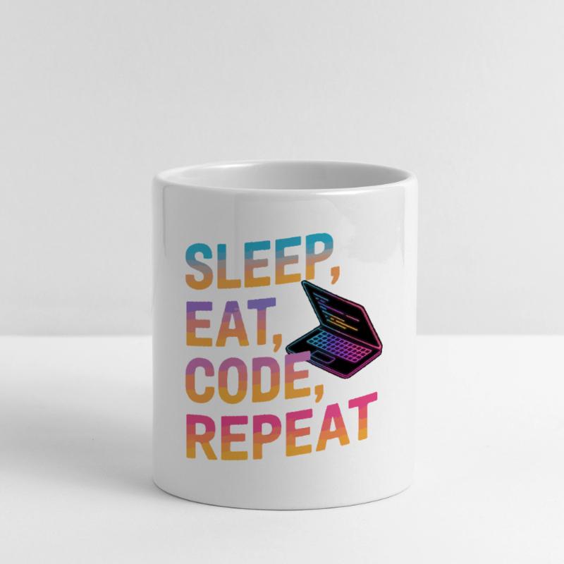 Sleep, Eat, Code, Repeat Mug with Heart-Shaped Handle