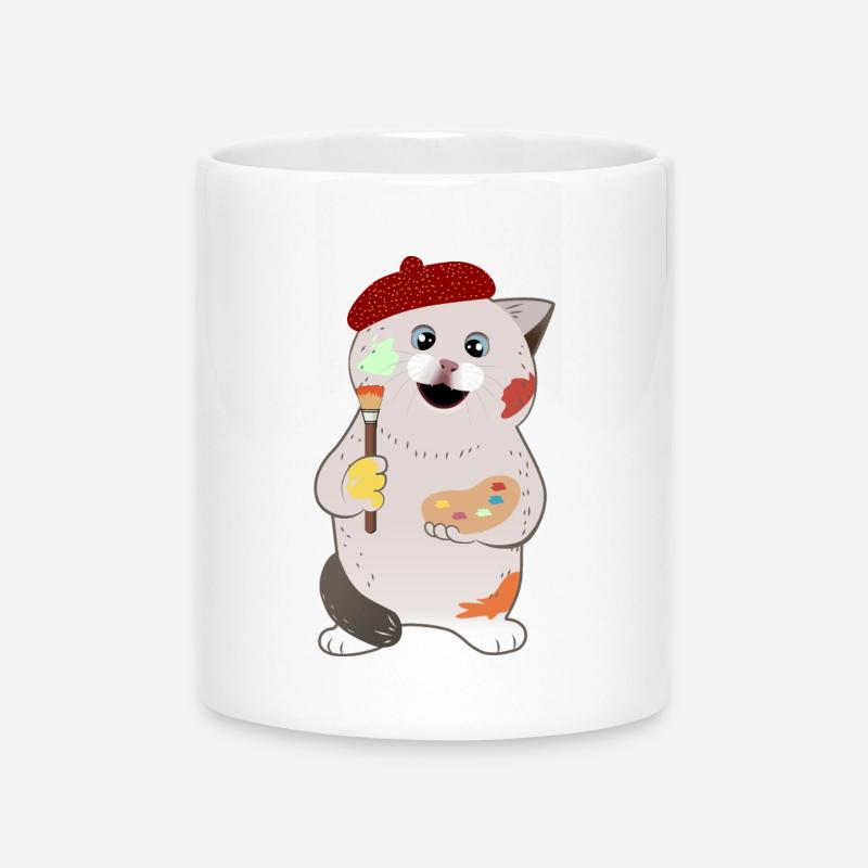 cute chubby cat holding paintbrush and palette - Mug with Heart-Shaped Handle - white