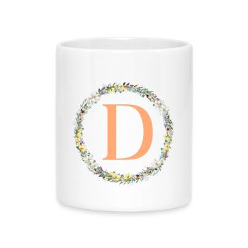 D Monogram, Couronne de fleurs, Personnalisable - Mug avec anse en forme de cœur - blanc - Devant