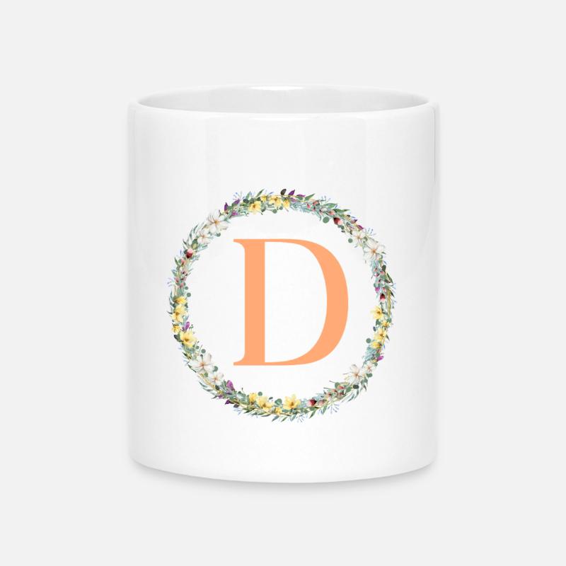 D Monogram, Couronne de fleurs, Personnalisable - Mug avec anse en forme de cœur - blanc