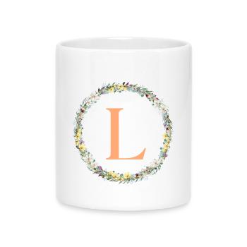 L Monogram, Couronne de fleurs, Personnalisable - Mug avec anse en forme de cœur - blanc - Devant
