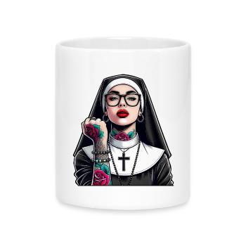 Religieuse avec tatouage - Mug avec anse en forme de cœur - blanc - Devant