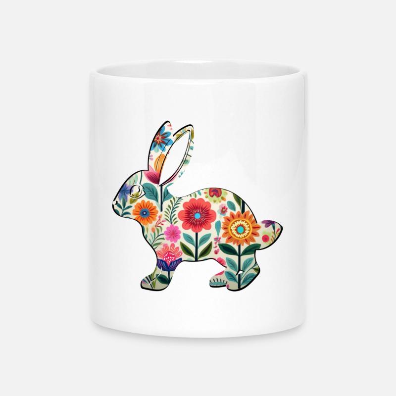 Floral Easter Bunny Silhouette - Boho Chic - Mug with Heart-Shaped Handle - white