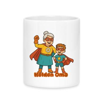 süßer Superhelden-Grandma & Enkel-Design - Tasse mit Herzhenkel - Weiß - Vorne