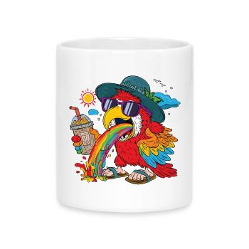 Cooles Regenbogen-Papagei T-Shirt mit Sonnenbrille - Tasse mit Herzhenkel - Weiß - Vorne