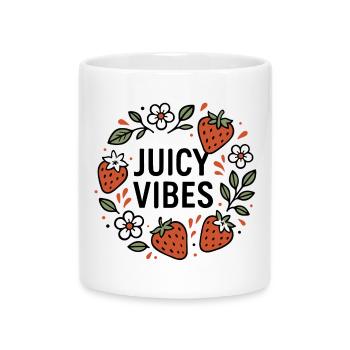 Juicy Vibes - Sommerdesign mit Erdbeeren - Tasse mit Herzhenkel - Weiß - Vorne