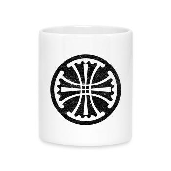Canterbury Cross in a Black Circle - Mug with Heart-Shaped Handle - white - Front