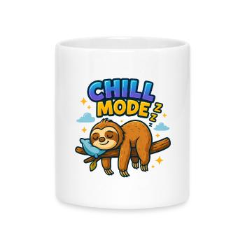 Chill Mode – Lustiges Faultier Cartoon - Tasse mit Herzhenkel - Weiß - Vorne