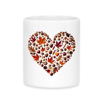 Heart, filled with pumpkins, leaves, nuts and mushrooms - Mug with Heart-Shaped Handle - white - Front