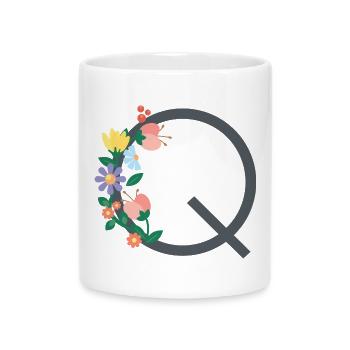 Elegant letter 'Q' with flowers - Mug with Heart-Shaped Handle - white - Front