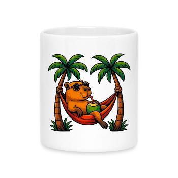 Tropical capybara Relaxing in Coconut Hammock - Mug with Heart-Shaped Handle - white - Front