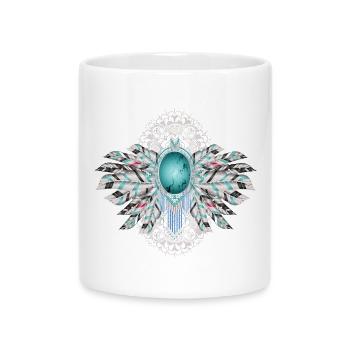 Artful bird feathers with turquoise in ethno style - Mug with Heart-Shaped Handle - white - Front