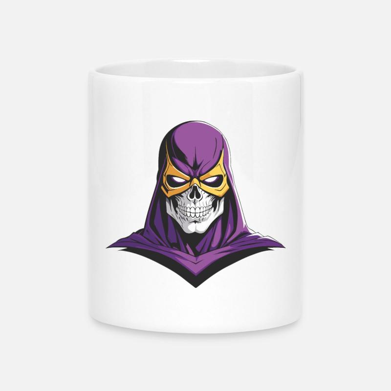 Der muskulöse Totenkopf Superheld Lila - Tasse mit Herzhenkel - Weiß