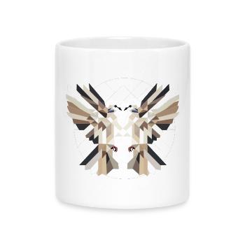 Deux colombes de style géométrique – symbole d’harmonie - Mug avec anse en forme de cœur - blanc - Devant