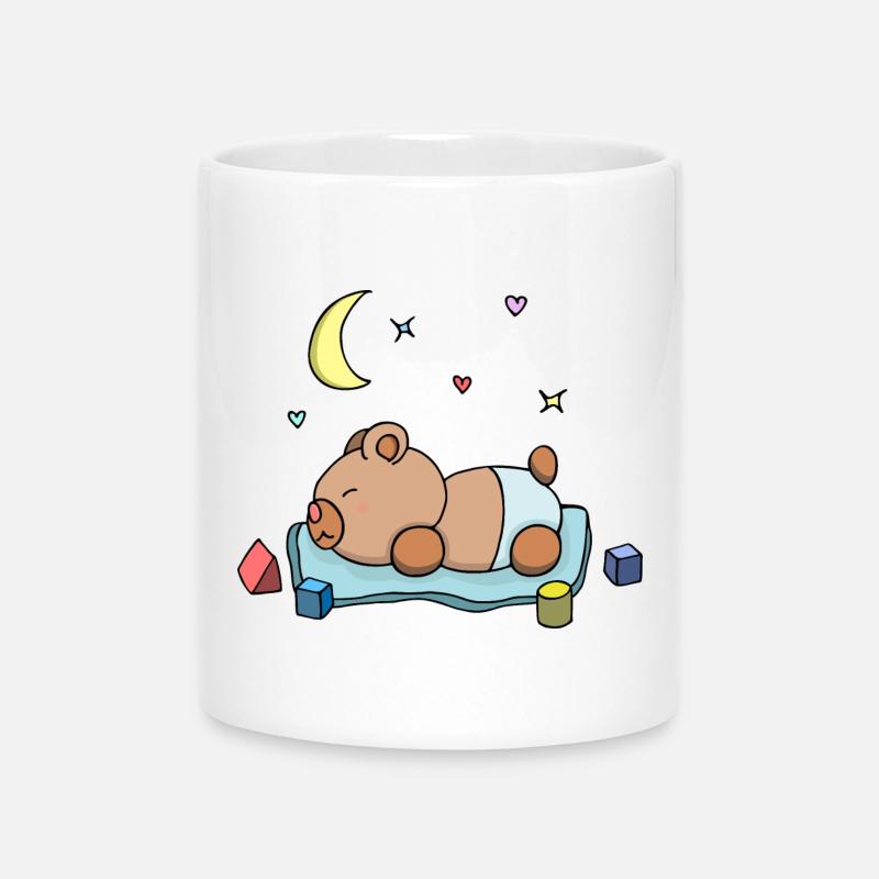 Teddy Bear Boy Boy Sleeping Blue Cute Drawing - Mug with Heart-Shaped Handle - white