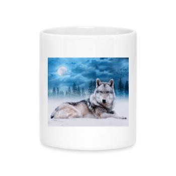 Einsamer Wolf / Wölfe Wolf Mond Mondschein Wildtiere - Tasse mit Herzhenkel - Weiß - Vorne