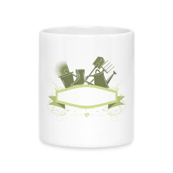 Decorative Garden Banner with Tools - Mug with Heart-Shaped Handle - white - Front
