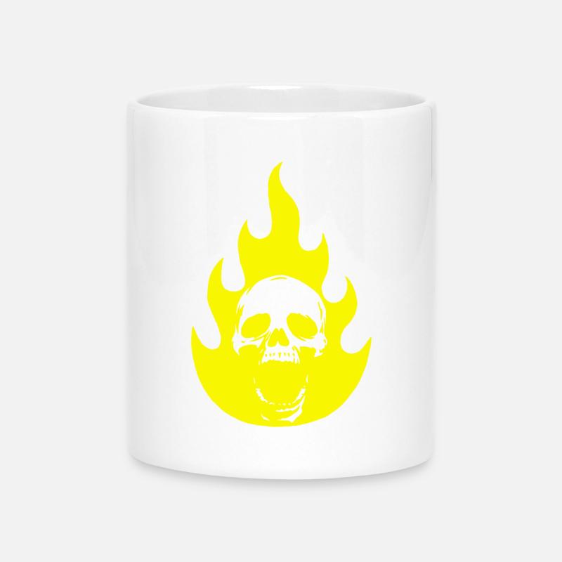 Skull and yellow flame - Mug with Heart-Shaped Handle - white