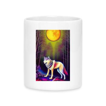 Wolf und Mond - Tasse mit Herzhenkel - Weiß - Vorne