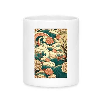 Wave Roses Ukiyo Clouds Pattern - Mug with Heart-Shaped Handle - white - Front