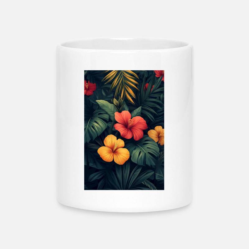 Jungle tropicale d’hibiscus - Mug avec anse en forme de cœur - blanc