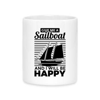 Gib mir ein Segelboot ich werd glücklich - Tasse mit Herzhenkel - Weiß - Vorne