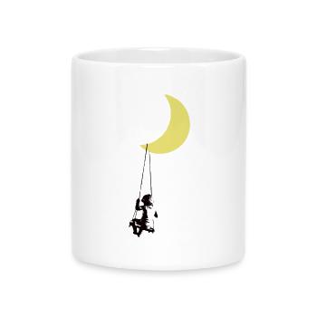 Boy swings under moon street art - Mug with Heart-Shaped Handle - white - Front