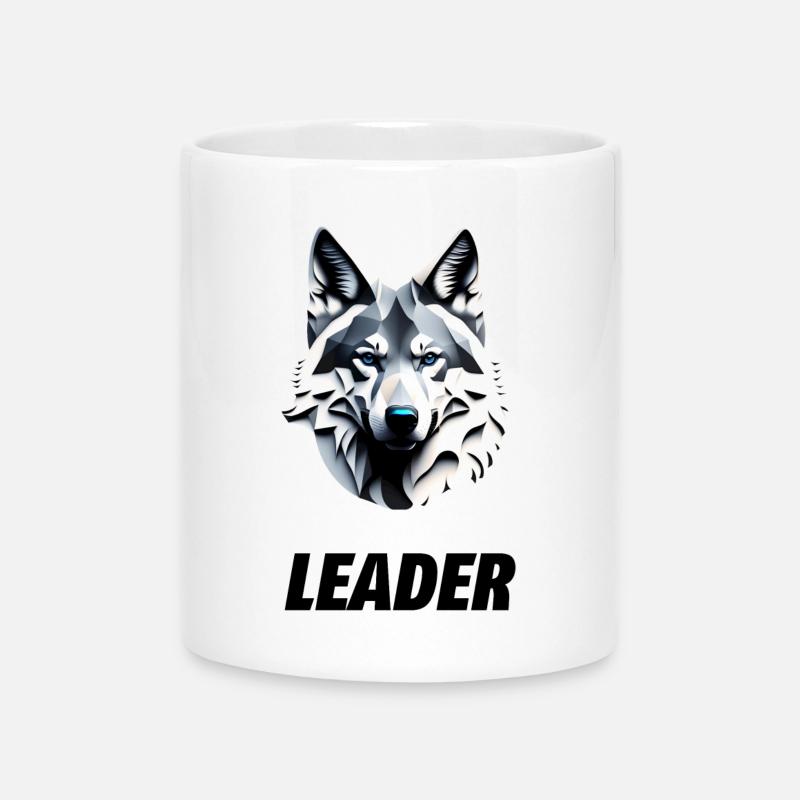 Wolf's head with Leader lettering - Mug with Heart-Shaped Handle - white