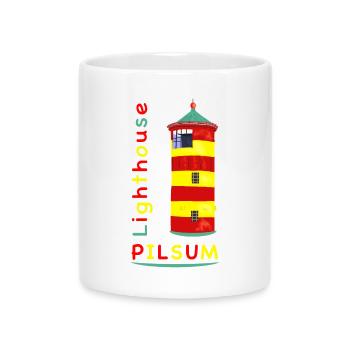 Leuchtturm Pilsum, Wahrzeichen, Zeichnung. - Tasse mit Herzhenkel - Weiß - Vorne