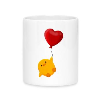 Süßes Küken schwebt an Herz Luftballon - Tasse mit Herzhenkel - Weiß - Vorne
