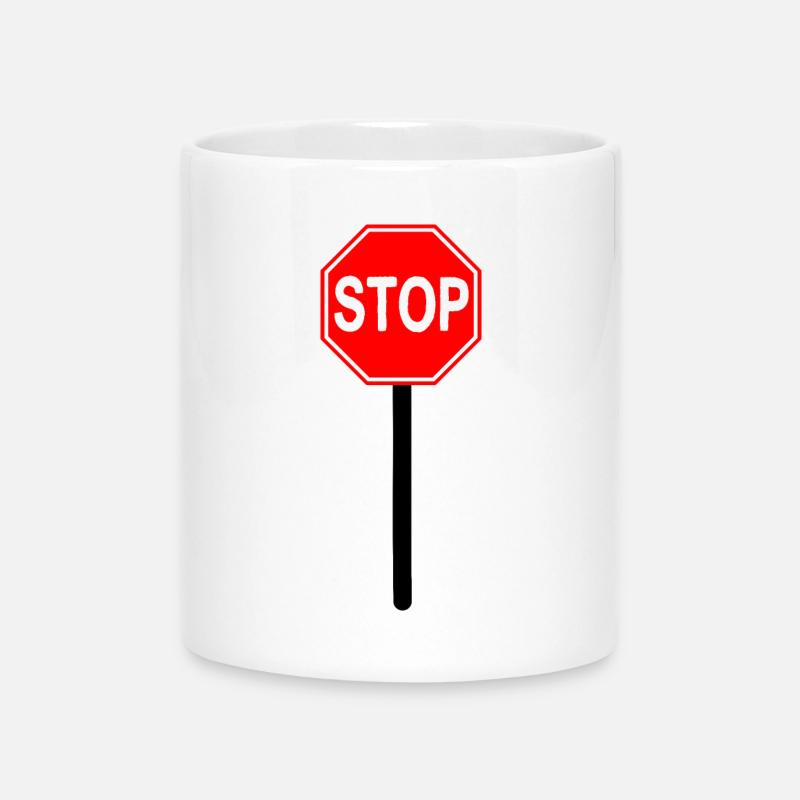 Stop Schild - Tasse mit Herzhenkel - Weiß