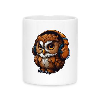 Owl with headphones - Mug with Heart-Shaped Handle - white - Front
