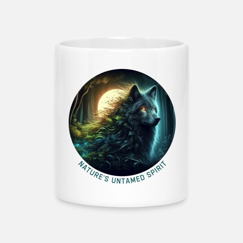 Der Wolf im Nachtwald - Tasse mit Herzhenkel - Weiß