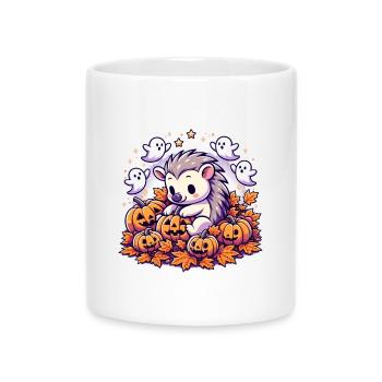 Süßes Schwein Halloween Deko mit Kürbissen - Tasse mit Herzhenkel - Weiß - Vorne