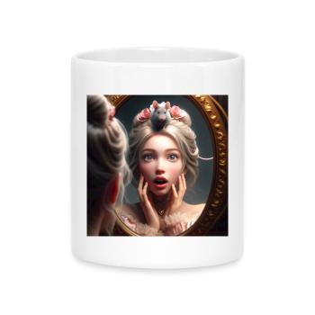 Prinzessin und ihr Spiegelbild mit Maus - Tasse mit Herzhenkel - Weiß - Vorne