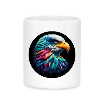 Adler Kopf bunt vor schwarzem Hintergund, Portrait - Tasse mit Herzhenkel - Weiß - Vorne