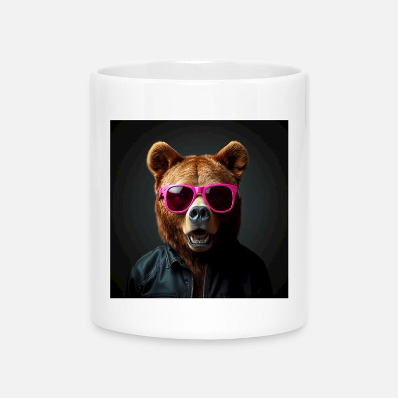 Ours brun rock n roll - Mug avec anse en forme de cœur - blanc