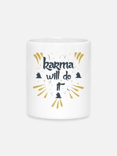 karma will do it kontiki - Tasse mit Herzhenkel - Weiß