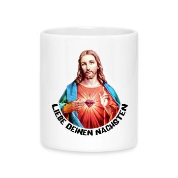 Liebe Deinen Nächsten Jesus Linker Handsegen - Tasse mit Herzhenkel - Weiß - Vorne