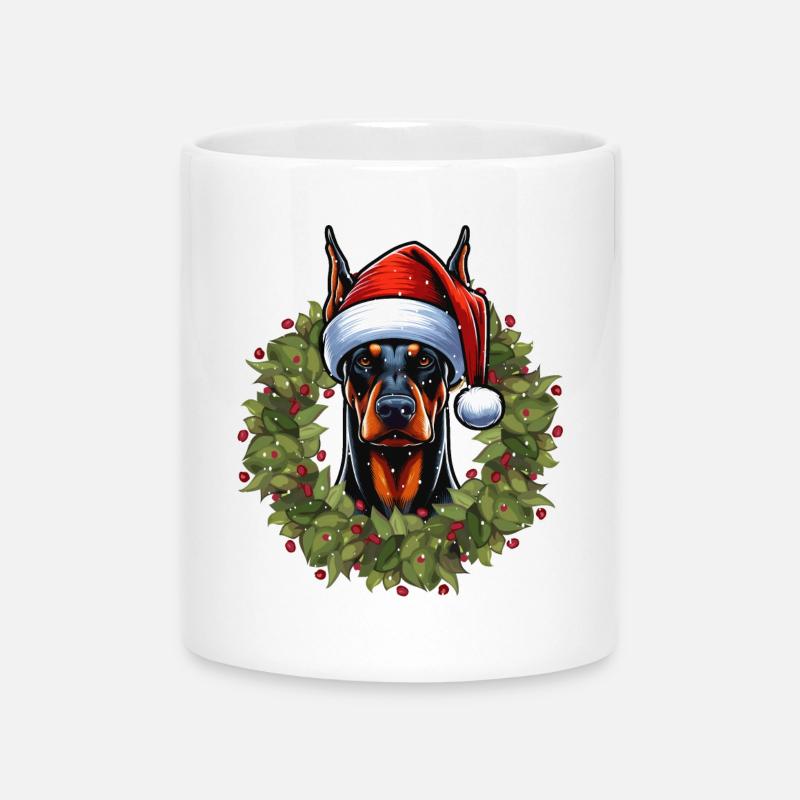 Doberman Christmas Hat Design - Mug with Heart-Shaped Handle - white
