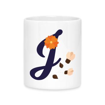 Elegant letter 'J' with flowers - Mug with Heart-Shaped Handle - white - Front