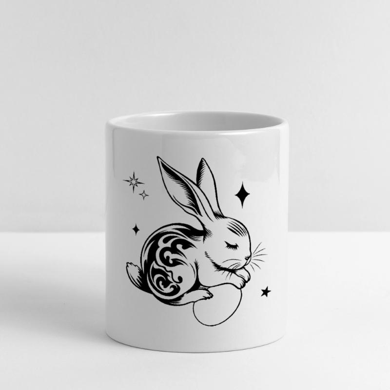 Sleeping Easter Bunny with Tribal and Eggs Mug with Heart-Shaped Handle